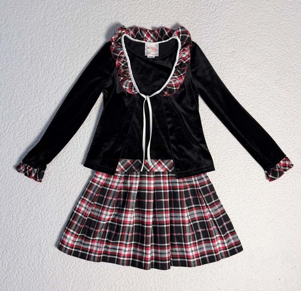 Dollie & Me by Youngland Girls Velvet Bolero and Pleated Plaid Skirt Outfit Set